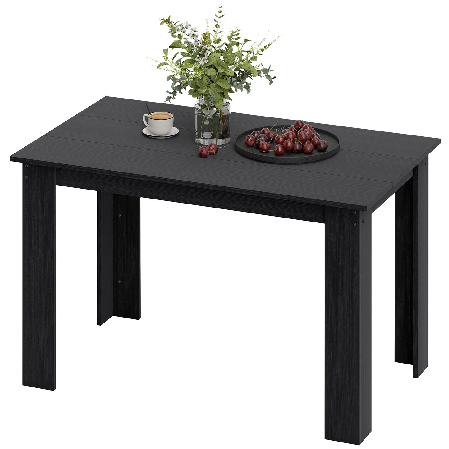 47" Kitchen Table for 4-6 People, Dining Table with Wood Effect for Dining Room, Black