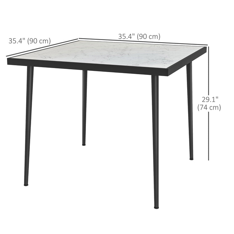 Square Dining Table for 4 with Marble-Effect Glass Top