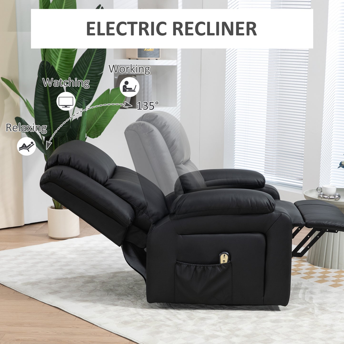 Lift Chair for Seniors, PU Leather Upholstered Electric Recliner Chair with Remote, Side Pockets, Quick Assembly, Black
