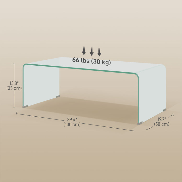 Rectangle Glass Coffee Table with Rounded Edges - Clear