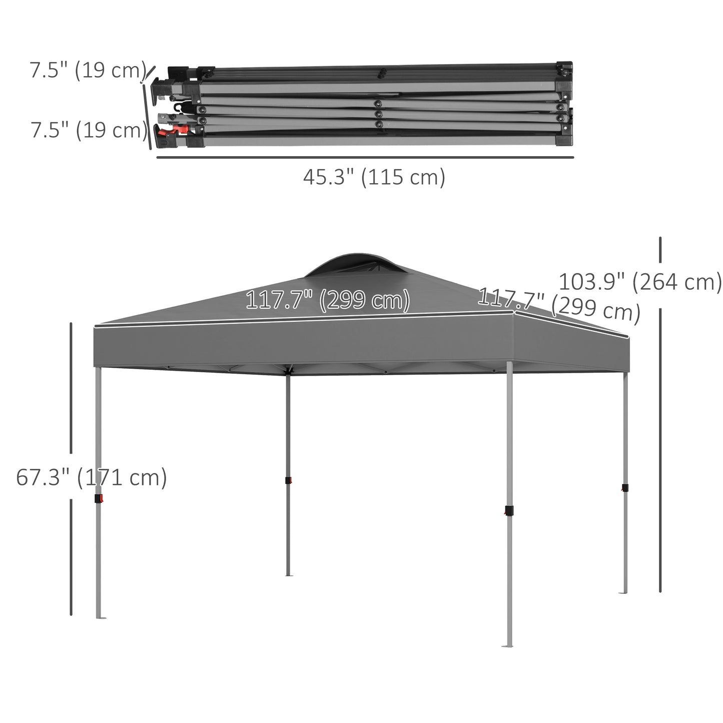 10' x 10' Pop Up Canopy Tent with Airy Top Vents and Wheeled Carry Bag for Outdoor, Garden, Patio, Dark Grey