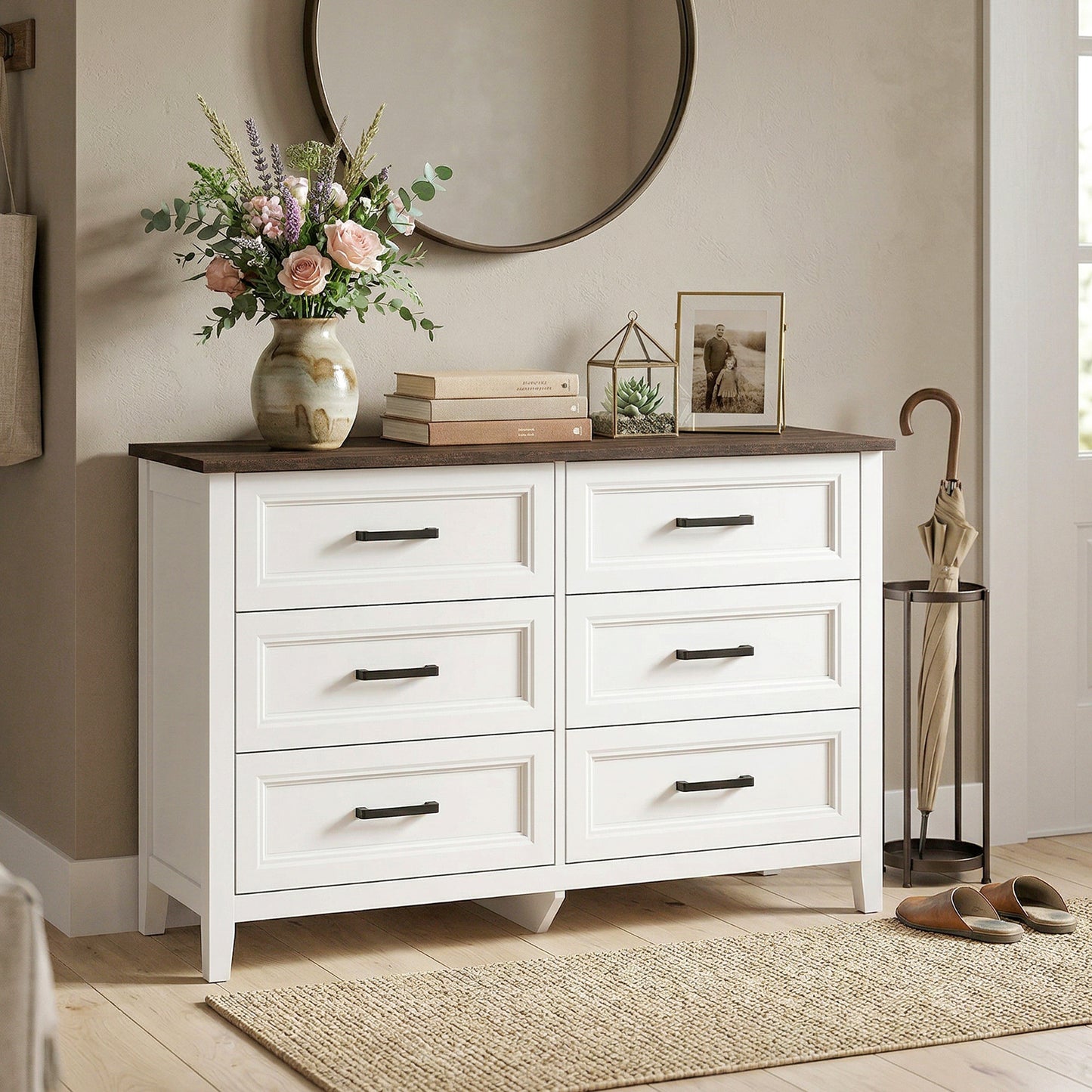 Wide Dresser for Bedroom with 6 Drawers Storage Chest of Drawers for Living Room, Closet, Laundry, Entryway