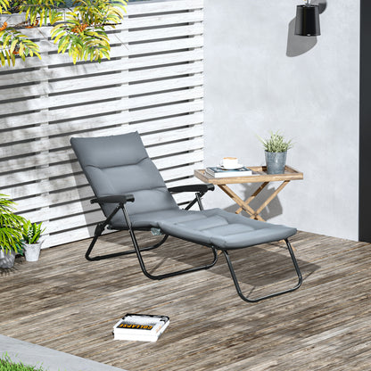 Foldable Sun Lounger with 6-Position Adjustable Back - Grey