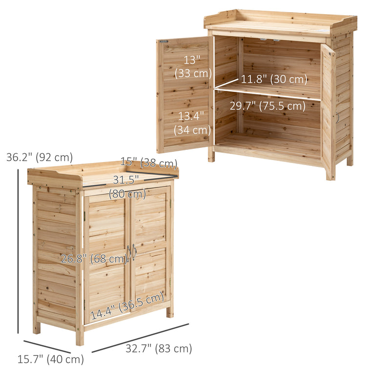 Compact Wood Potting Shed Cabinet with Shelf and Double Doors