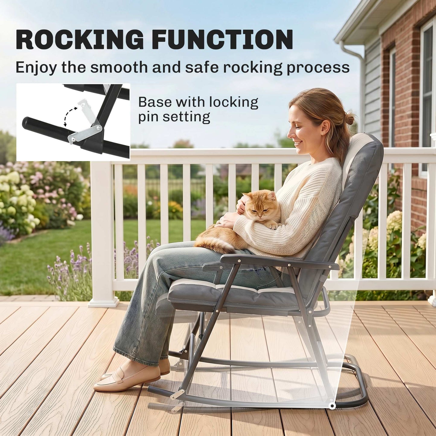 3-Piece Outdoor Foldable Rocking Chair Set, Orange