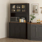 71" Pantry Cabinet with Microwave Space, Buffet with Hutch, 2 Drawers, Adjustable Shelves and Glass Doors, Black