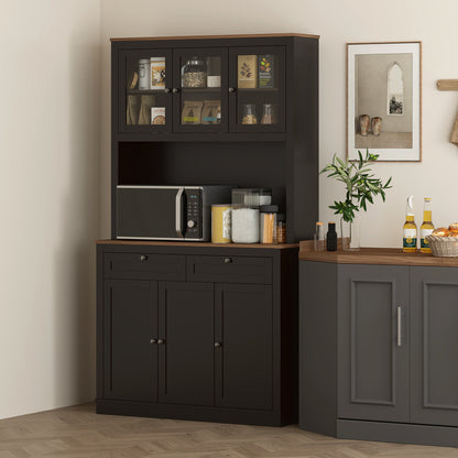 71" Pantry Cabinet with Hutch & Glass Doors