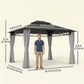 10' x 12' Outdoor Hardtop Gazebo Canopy w/ Double PC Roof, Steel Frame, Nettings, Curtains for Garden Lawn Deck, Grey
