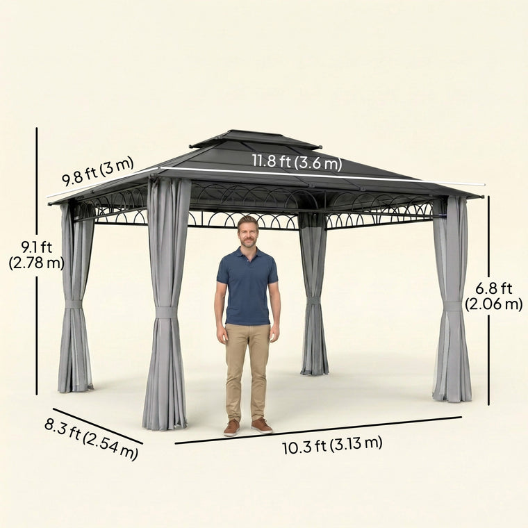 10' x 12' Grey Hardtop Gazebo with Double PC Roof
