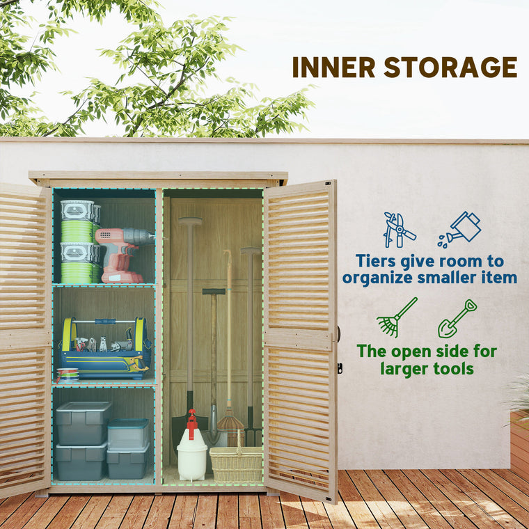 Natural Wooden Garden Shed with Asphalt Roof & Shelves