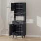 Modern Kitchen Buffet with Hutch Wooden Storage Cupboard with Microwave Counter 2 Cabinet and Drawer for Dining Room Living Room Black