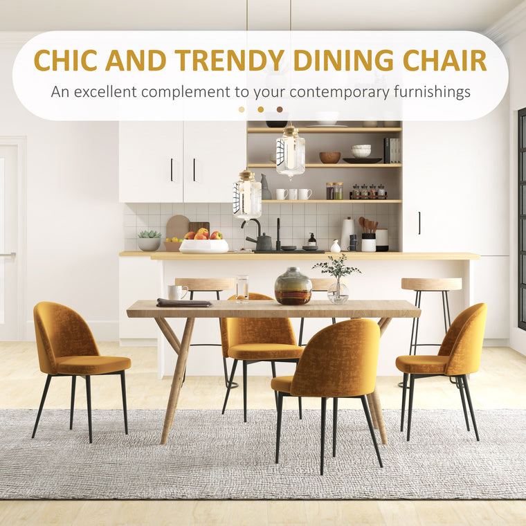 Velvet Mid-Back Dining Chairs Set of 4 - Yellow