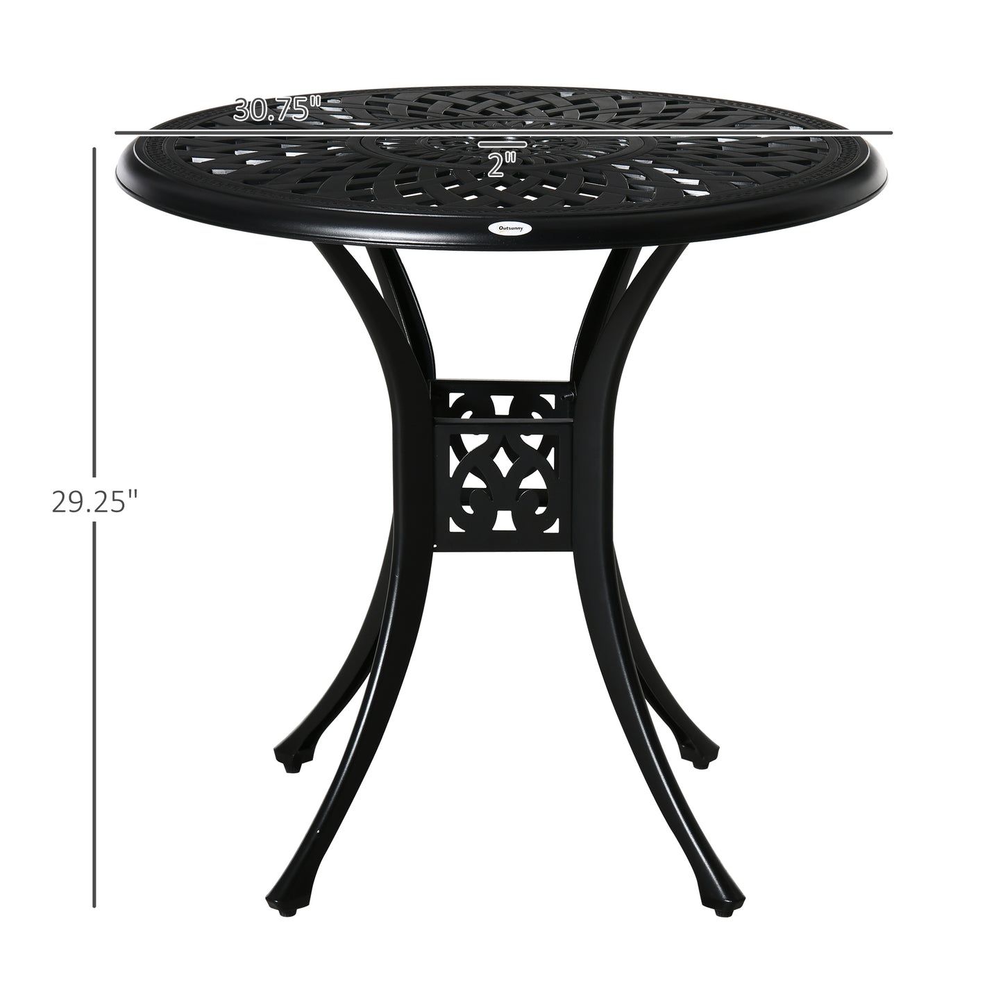 30-inch Round Patio Dining Table with Umbrella Hole Cast Aluminium Outdoor Bistro Table, Black