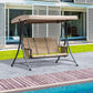 3 Person Porch Swing Outdoor Swing Chair with High Back Design, Side Pouches and Adjustable Canopy, Brown
