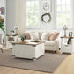 Farmhouse Coffee Table, Square Center Table with Flip-top Lids, Hidden Storage Compartment and Wooden Legs, Antique White
