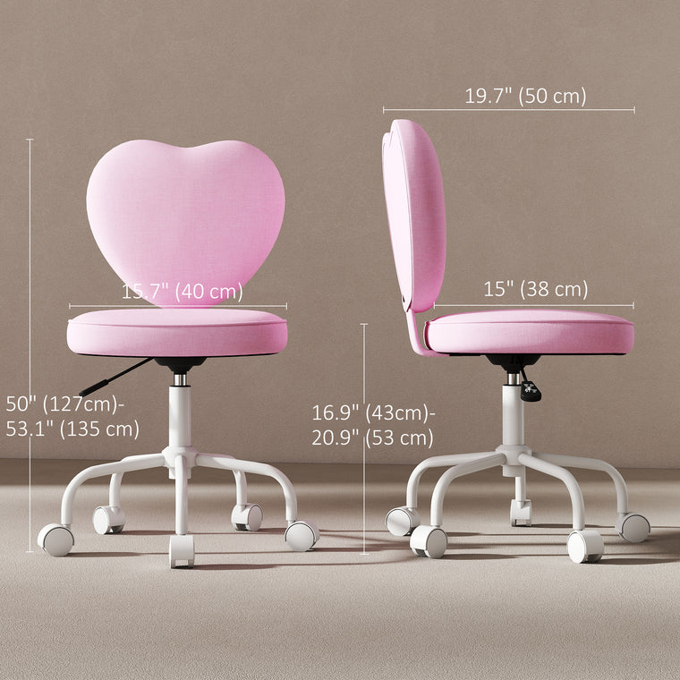 Heart-Shaped Back Office Chair, Adjustable Height - Pink