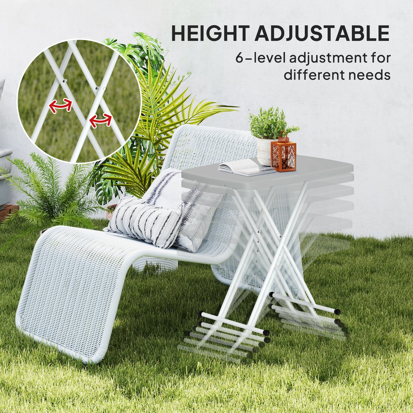 Portable Patio Side Table, Height Adjustable Outdoor Side Table, Folding Balcony Table with Metal Frame, Dark Grey