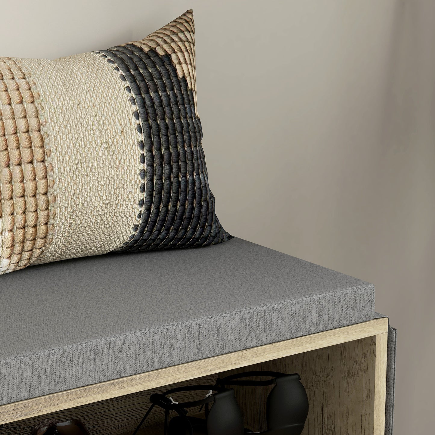 Upholstered Shoe Storage Bench w/ Seat, Entrance Bench w/ Drawer Open Shelves and Pocket for Hallway, Grey