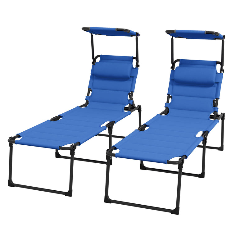 Blue Folding Chaise Lounge with Adjustable Sunroof