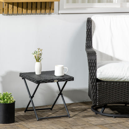 15.75" Black Wicker Folding Side Table