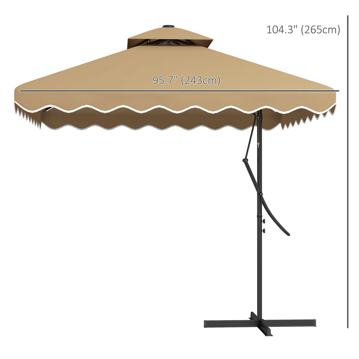 8' x 8' Khaki Double-Top Offset Parasol with Solar LEDs