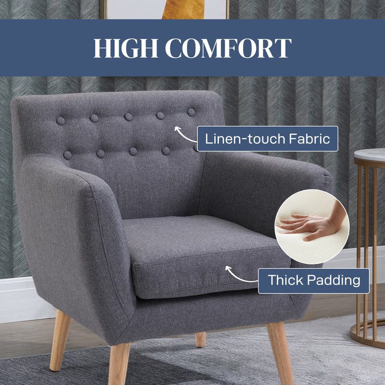 Mid-Century Linen Accent Chair with Wood Frame - Light Grey