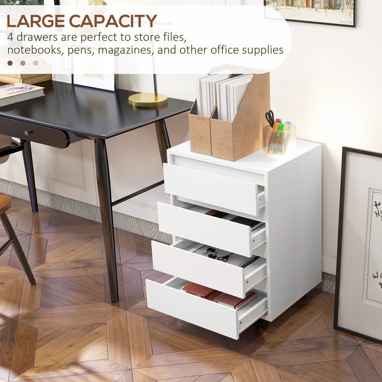 4-Drawer Vertical Filing Cabinet with Wheels - White