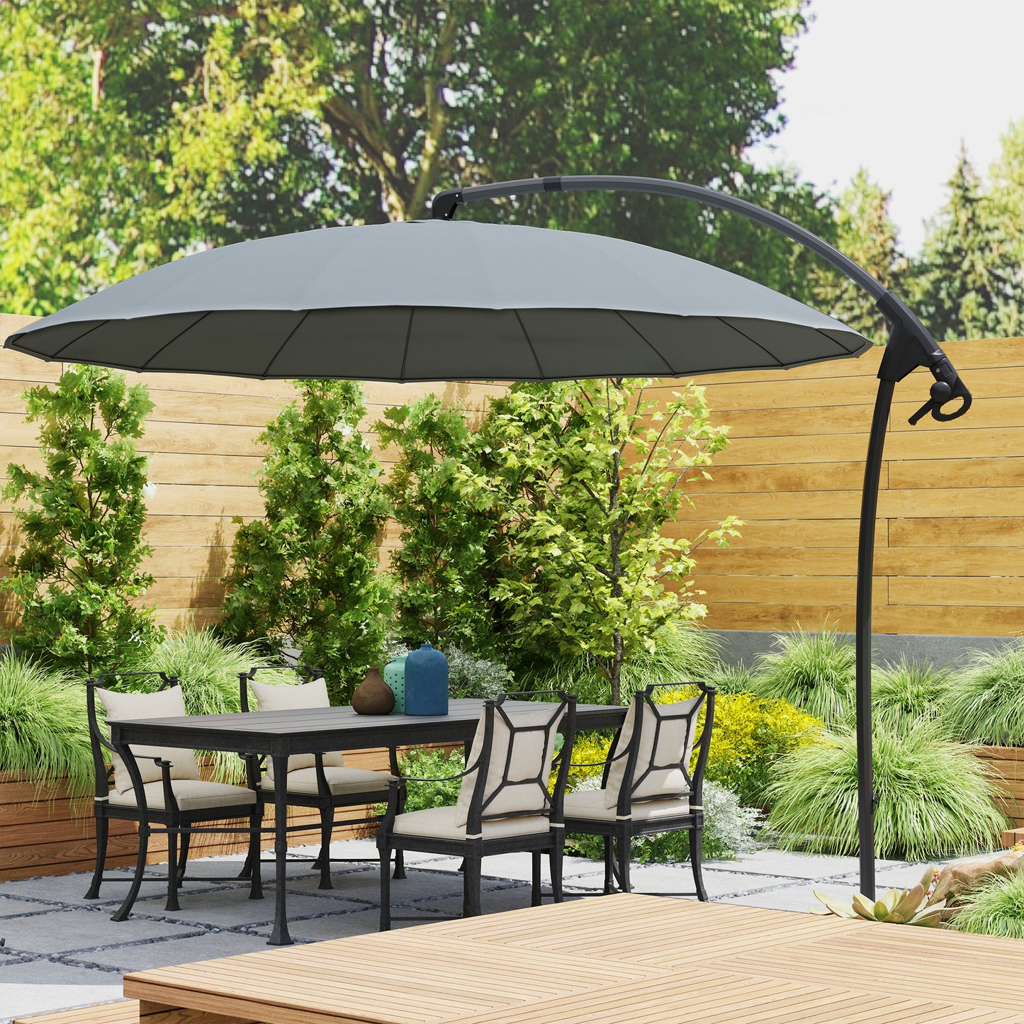 9FT Grey Cantilever Umbrella with 16 Fibreglass Ribs