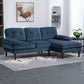 Modern Corner Couch with Right Chaise Lounge, Tufted 3-Seater Sofa with Wooden Legs for Living Room, Navy Blue