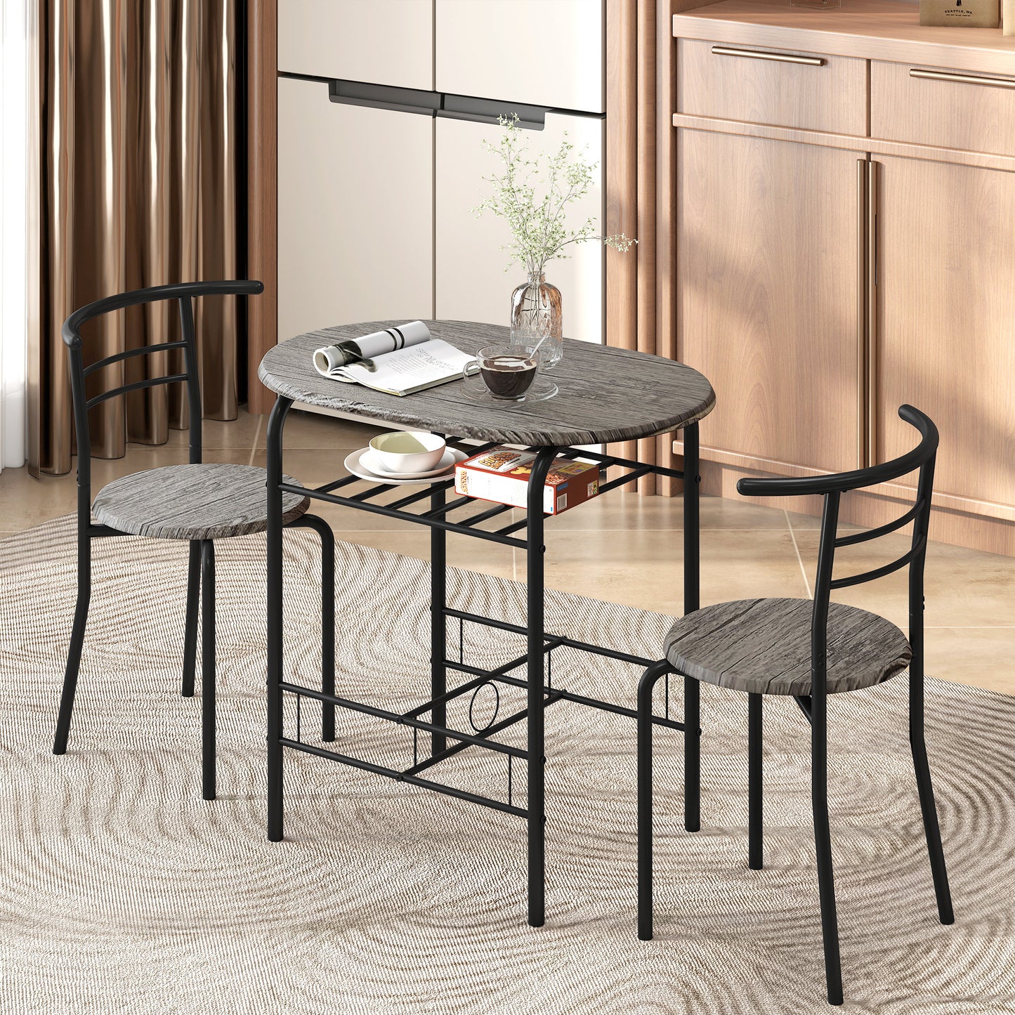 Dining Table Set of 3, 31.5" Kitchen Table and Chairs Set for 2 with Shelf, for Small Space, Dining Room, Living Room