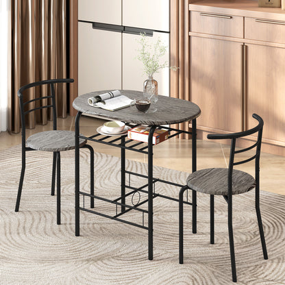 3-Piece Dining Set for 2 with Shelf - Charcoal Grey