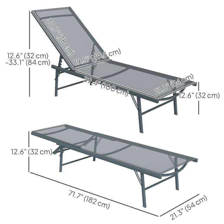 Folding Reclining Chaise Lounge with Mesh Seat