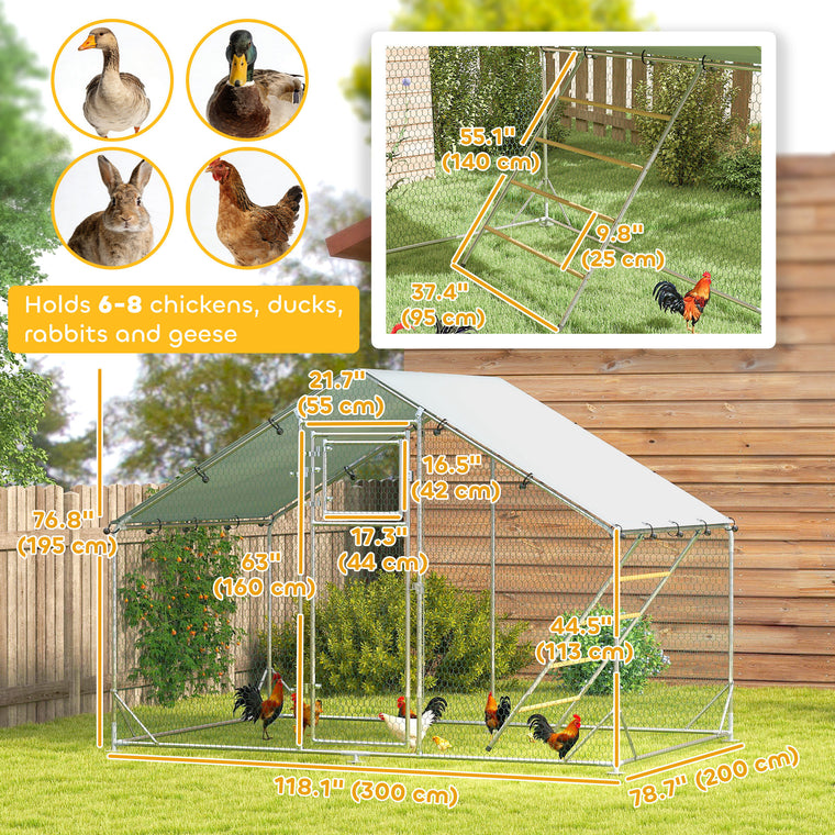 Large Metal Chicken Run with Waterproof Cover for 6-8 Chickens