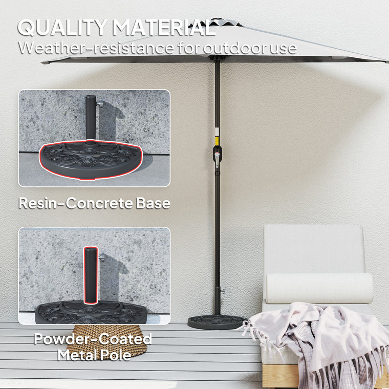21 lb Black Resin Half Umbrella Base with Flower-Leaf Design
