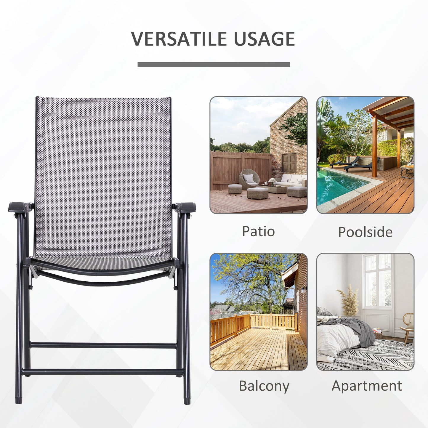 Outdoor Dining Chairs Set of 2, Folding Patio Dining Set with Texteline and Steel Frame for Park Convenient Seat