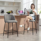 Set of 2 Counter Height Barstools, Upholstered Linen Bar Stools with Backrest, Footrest and Steel Legs, Dark Grey
