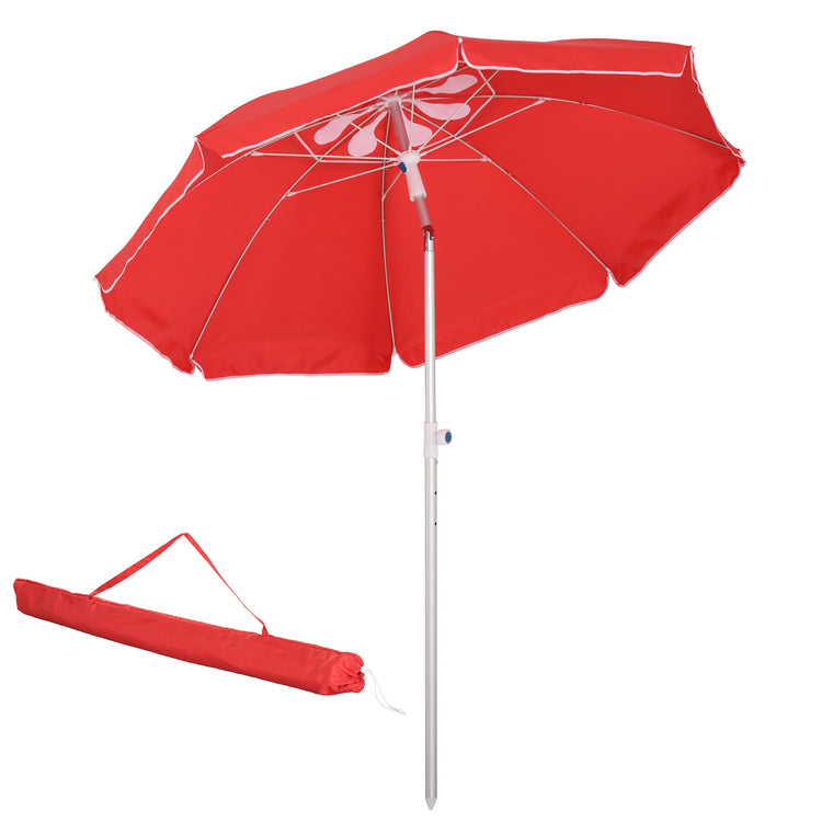 6.4ft Red Arc Beach Umbrella with Aluminum Pole & Carry Bag