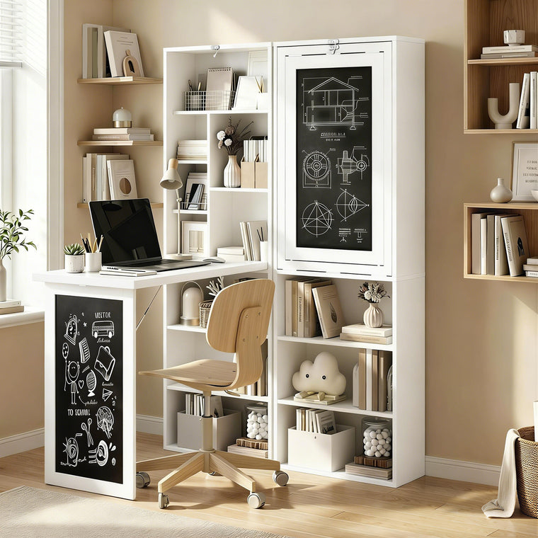Fold-Out Wall-Mount Desk with Blackboard
