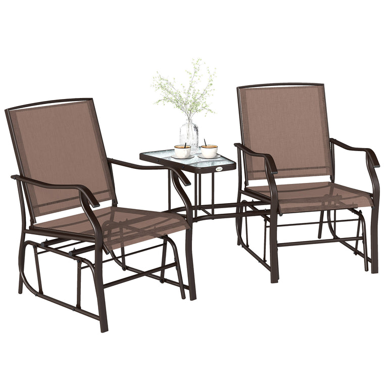 Brown Double Glider Chair with Glass Top Table