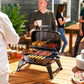 Charcoal BBQ Grill, Foldable Barbecue Grill with Warming Rack, Adjustable Vent, Thermometer, Handles, Black