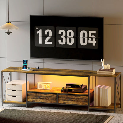 Industrial TV Stand with RGB LED Lights - Rustic Brown