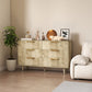 Fluted Chest of Drawers, Modern 6 Drawer Dresser with Pine Wood Legs, Finger Pulls for Closet, Living Room, Hallway, Oak