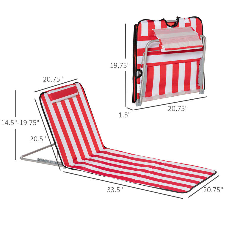 Set of 2 Red & White Beach Lounge Chairs with Steel Frame