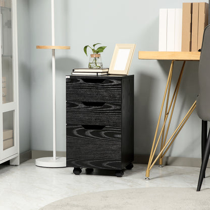 3-Drawer Mobile Filing Cabinet - Black Wood Grain