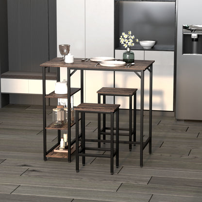 Industrial Counter Height Bar Table Set for 2 - Rustic Brown