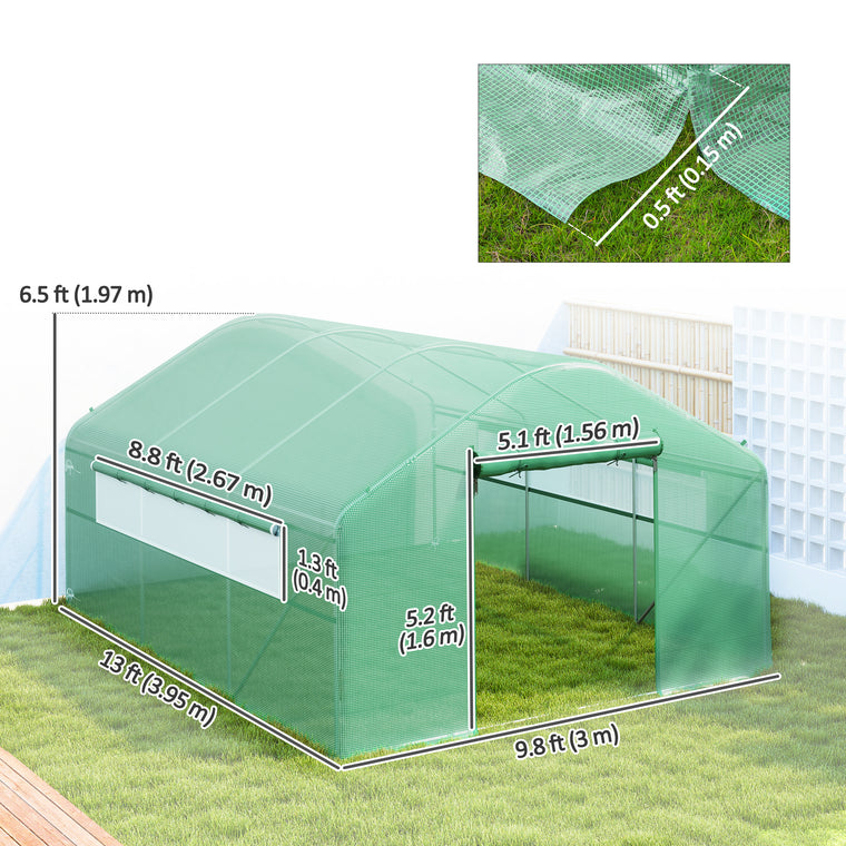 13' x 10' x 6.5' Green Tunnel Greenhouse with Steel Frame