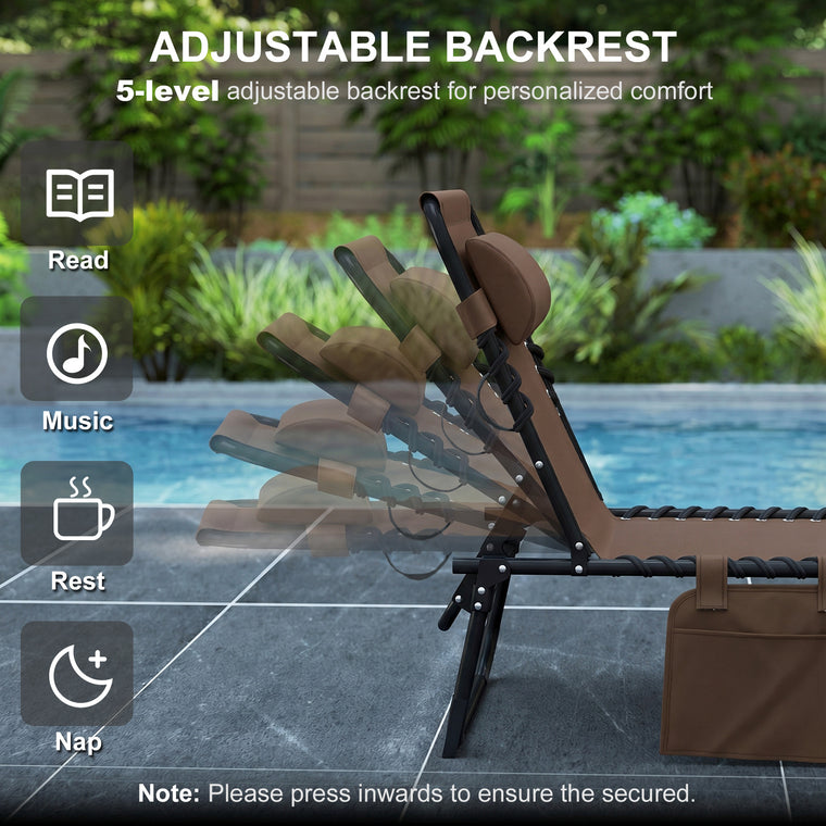 Brown Folding Chaise Lounge with Adjustable Backrest