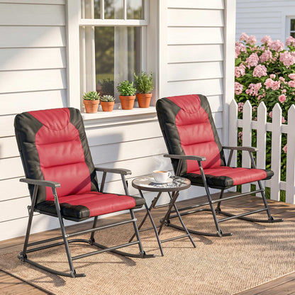 Red 3-Piece Foldable Rocking Chair Bistro Set
