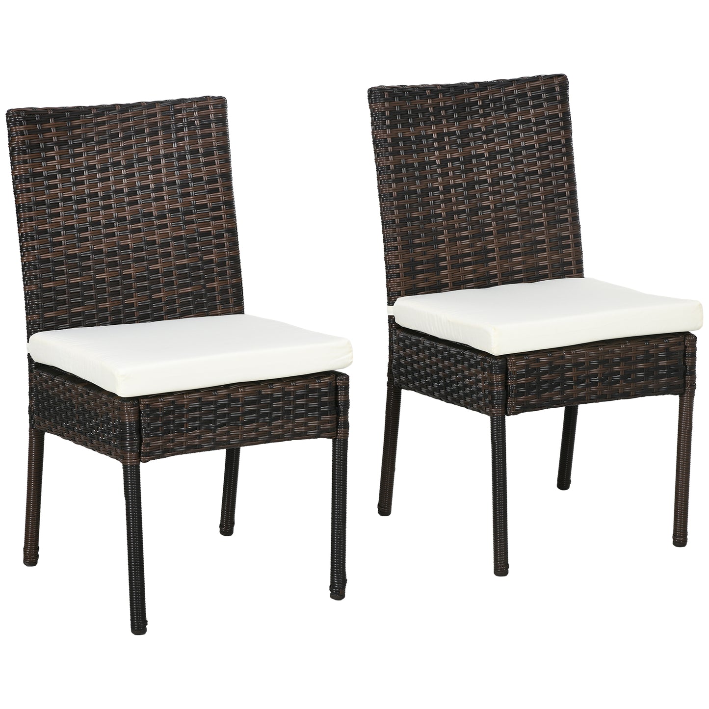 PE Rattan Outdoor Dining Chairs with Cushion, Patio Wicker Dining Chair with Backrest, Brown