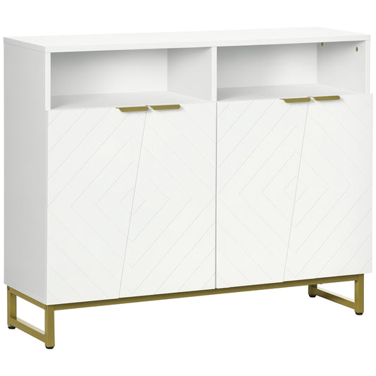 Sideboard Cabinet with 4 Doors and Metal Base - White